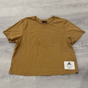 Adidas Trefoil Life Women's Mustard Yellow Cropped Tee Short Sleeve Sz M